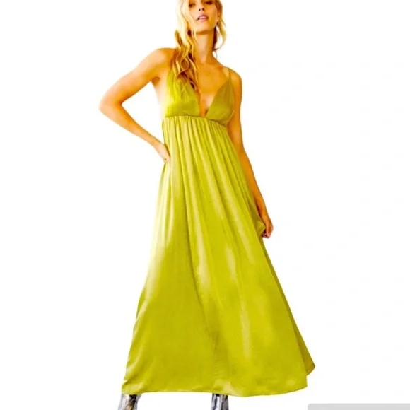 Free People Lexi Maxi Dress in a Beautiful Chartreuse Green - Picture 2 of 6